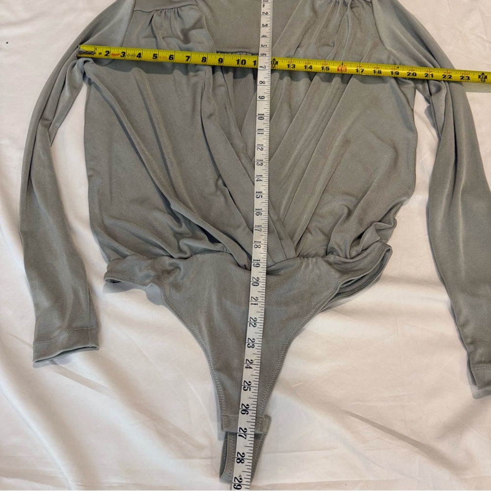 Free People Intimately Turnt Long Sleeve Wrap Bodysuit Sage Green L - Picture 6 of 9